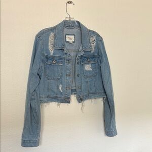 Forever 21 Blue Cropped Jean Jacket Distressed